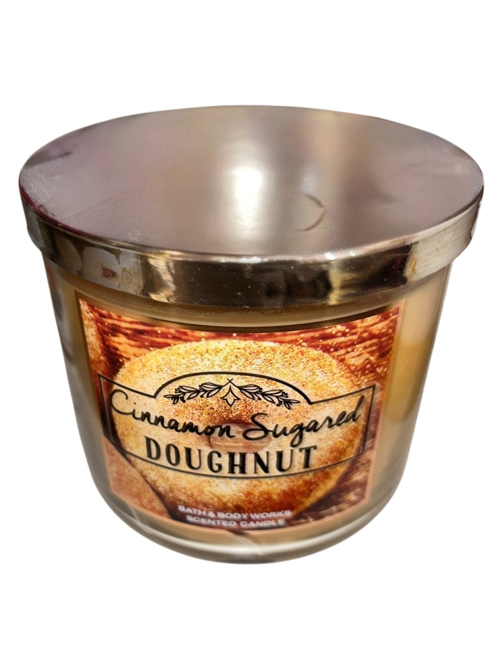 Retired Bath & Body Works Cinnamon Sugared Doughnut 3-Wick Candle - Gold Lid